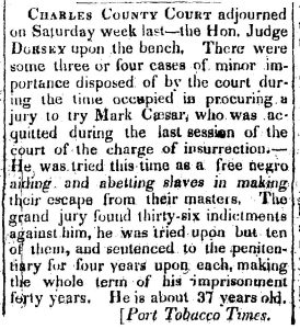 Newspaper article on Mark Ceasar and the Charles rebellion